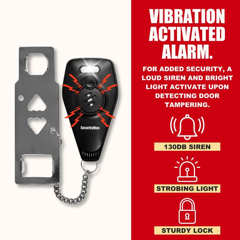 Securityman Portable Door Lock with Alarm | Hotel Door Locks for Travelers Security | Loud 130dB Door Security Device for Hotel Room  Apartment Home  & Travel Safety Inside for Women Children - Black - Image 3